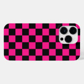 市松模様にスクエアホットピンクブラック iPhoneケース (裏面横)