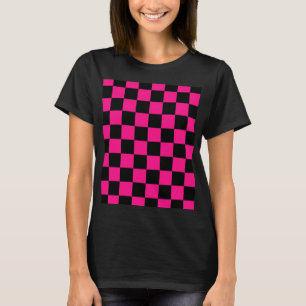 市松模様にスクエアホットピンクブラック Tシャツ