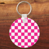 市松模様にスクエアホットピンクホワイト キーホルダー (正面)