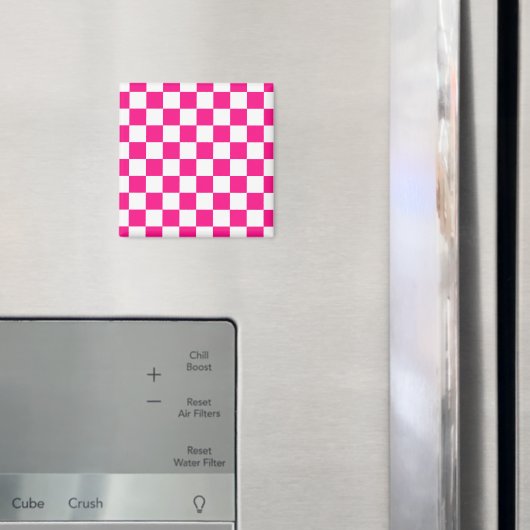 市松模様にスクエアホットピンクホワイト マグネット (インサイチュ (冷蔵庫))