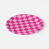 市松模様にスクエアライトホットピンクジオメトリ ペーパープレート (アングル)