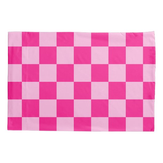 市松模様にスクエアライトホットピンクジオメトリ 枕カバー (裏面)