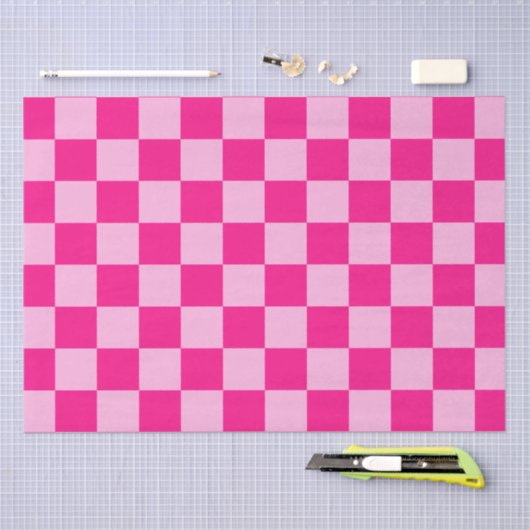 市松模様にスクエアライトホットピンクジオメトリ 薄葉紙 (クラフト)