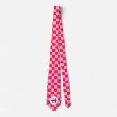 市松模様にス桃ホットピンクのレトロモノグラム ネクタイ (正面)