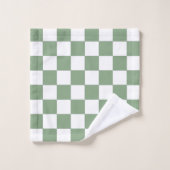 市松模様にセージ緑と白 バスタオルセット (ウォッシュタオル)