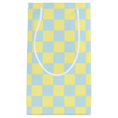 市松模様にソフトブルーとイエロー スモールペーパーバッグ (正面)