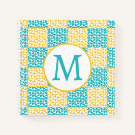 市松模様にターコイズと黄と白の愛 ノートブック