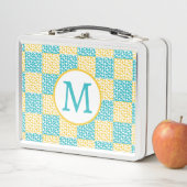 市松模様にターコイズと黄と白の愛 メタルランチボックス (インサイチュ)