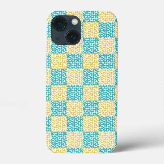 市松模様にターコイズと黄と白の愛 Case-Mate iPhoneケース (裏面)