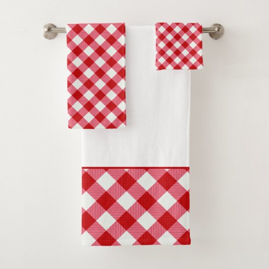 市松模様にタータンチェッククラシック赤い白いテクスチャ。 バスタオルセット (インサイチュ)