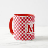 市松模様にタータンチェッククラシック赤白 マグカップ (正面左)