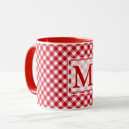 市松模様にタータンチェッククラシック赤白 マグカップ