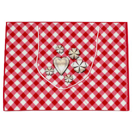 市松模様にタータンチェッククラシック赤白 ラージペーパーバッグ