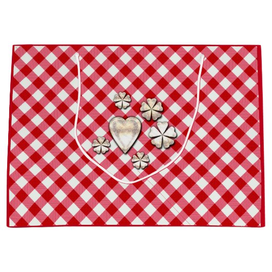 市松模様にタータンチェッククラシック赤白 ラージペーパーバッグ (正面)