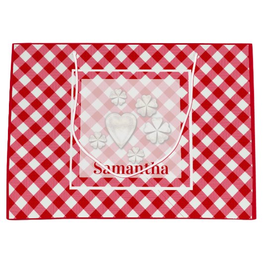 市松模様にタータンチェッククラシック赤白 ラージペーパーバッグ (正面)