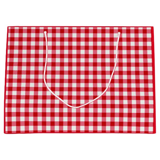 市松模様にタータンチェッククラシック赤白 ラージペーパーバッグ (正面)