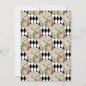 市松模様にティール(緑がかった色)赤面アリスinワンダーランド結婚ズ 招待状 (裏面)