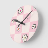 市松模様にデイジー ラウンド壁時計 (傾斜)