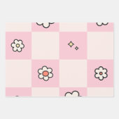市松模様にデイジー ラッピングペーパーシート (正面)