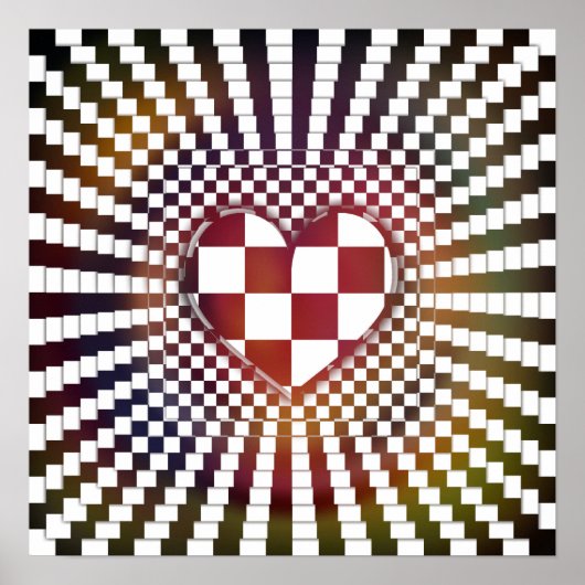 市松模様にハート ポスター (正面)