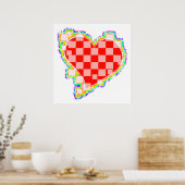 市松模様にハート ポスター (キッチン)