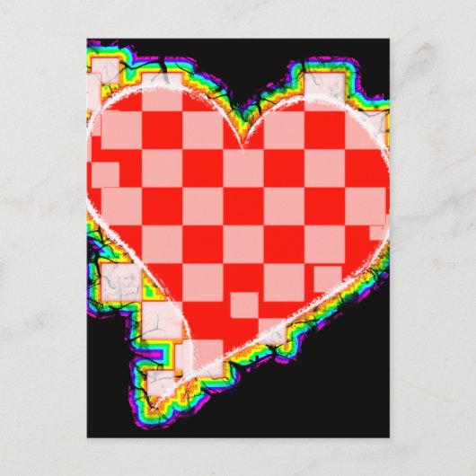市松模様にハート ポストカード (正面)