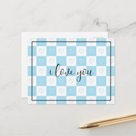市松模様にハート ポストカード
