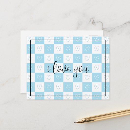市松模様にハート ポストカード (正面/裏面インサイチュ)