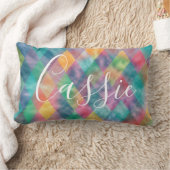 市松模様にハーレキン淡い色のレインボー ランバークッション (ブランケット)