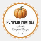 市松模様にパンプキンチャツニーキャニングラベル ラウンドシール (正面)