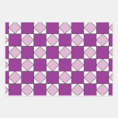 市松模様にパープルスクエア市松模様にダイヤモンド ラッピングペーパーシート (正面2)
