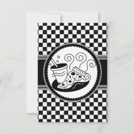 市松模様にピザパーティー黒白 招待状