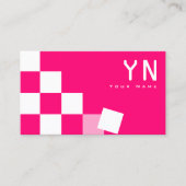 市松模様にピンクと白とモノグラムモダン 名刺 (正面)