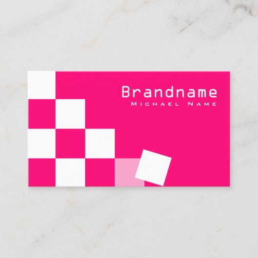 市松模様にピンクと白モダン写真ありスタイリッシュ 名刺 (正面)