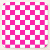 市松模様にピンクと白 スクエアペーパーコースター (正面)