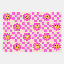 市松模様にピンクの微笑み花