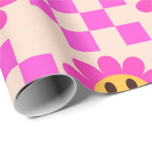 市松模様にピンクの微笑み花 ラッピングペーパー (ロールコーナー)