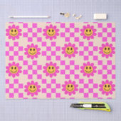 市松模様にピンクの微笑み花 薄葉紙 (クラフト)