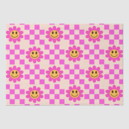 市松模様にピンクの微笑み花 薄葉紙