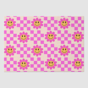 市松模様にピンクの微笑み花 薄葉紙