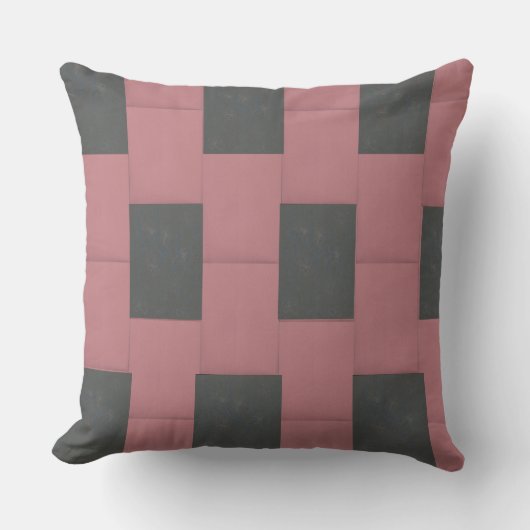 市松模様にピンクフラワー抽象芸術 クッション (正面)