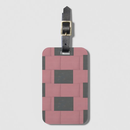 市松模様にピンクフラワー抽象芸術    ラゲッジタグ (正面縦)