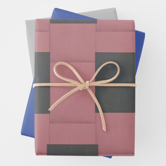 市松模様にピンクフラワー抽象芸術   ラッピングペーパーシート (インサイチュ)