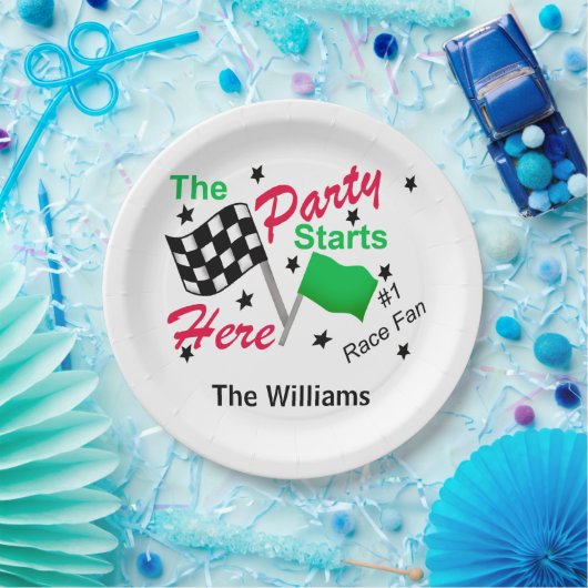 市松模様にフラグパーティーが開始する名前パーソナライズされた ペーパープレート (パーティー)