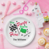 市松模様にフラグパーティーが開始する名前パーソナライズされた ペーパープレート (パーティー)
