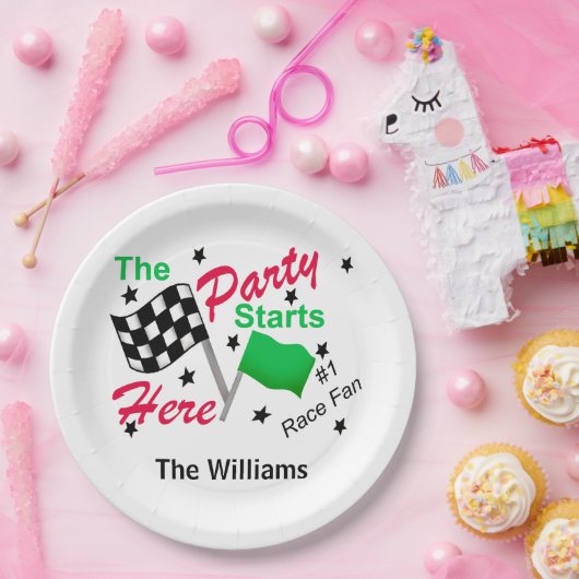市松模様にフラグパーティーが開始する名前パーソナライズされた ペーパープレート (パーティー)