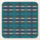 市松模様にプライドブルーグリーンパープルとターコイズ スクエアペーパーコースター (正面)