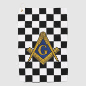 市松模様にマソニックフリーメゾンズスクエアとコンパス ゴルフタオル (正面)