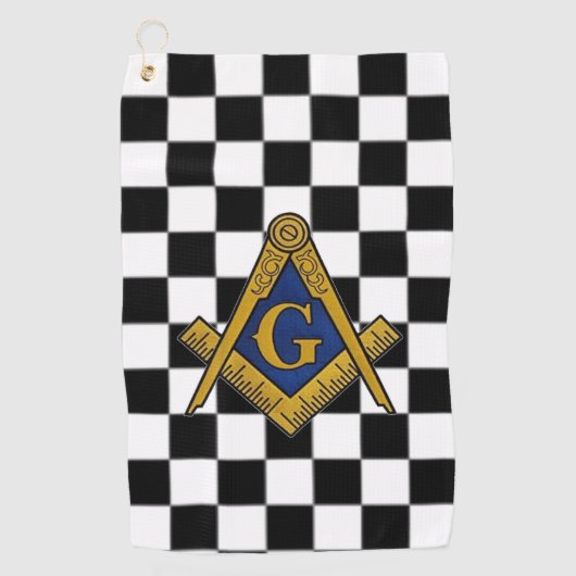 市松模様にマソニックフリーメゾンズスクエアとコンパス ゴルフタオル (正面)