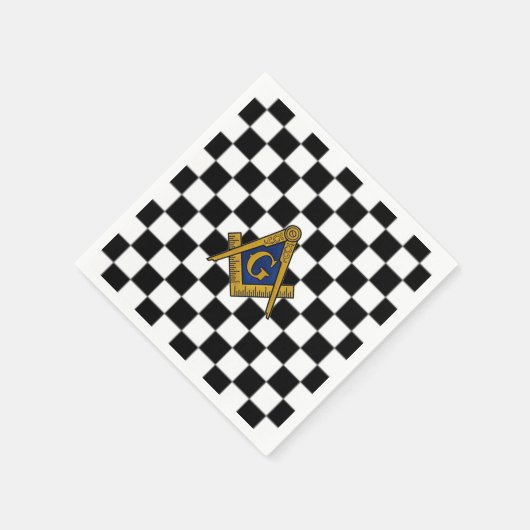 市松模様にマソニックフリーメゾンズスクエアとコンパス スタンダードカクテルナプキン (角)